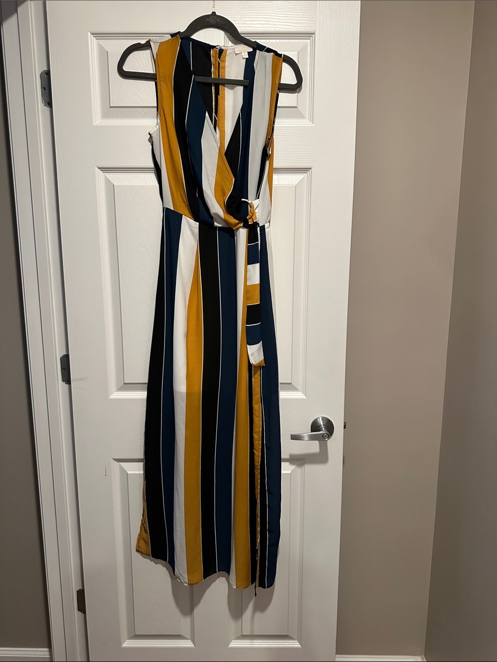 Charlotte Russe Striped Maxi Dress in Navy, Mustard & White
